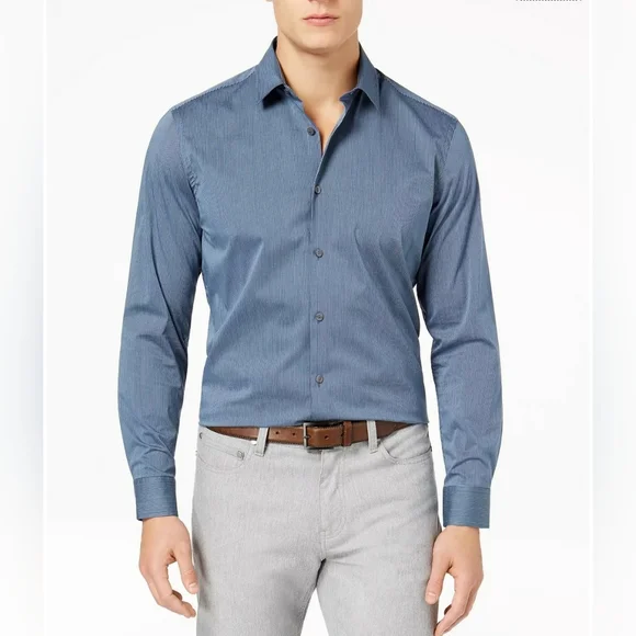Alfani Men's Stretch Modern Stripe Shirt, Created for Macy's - Blue M